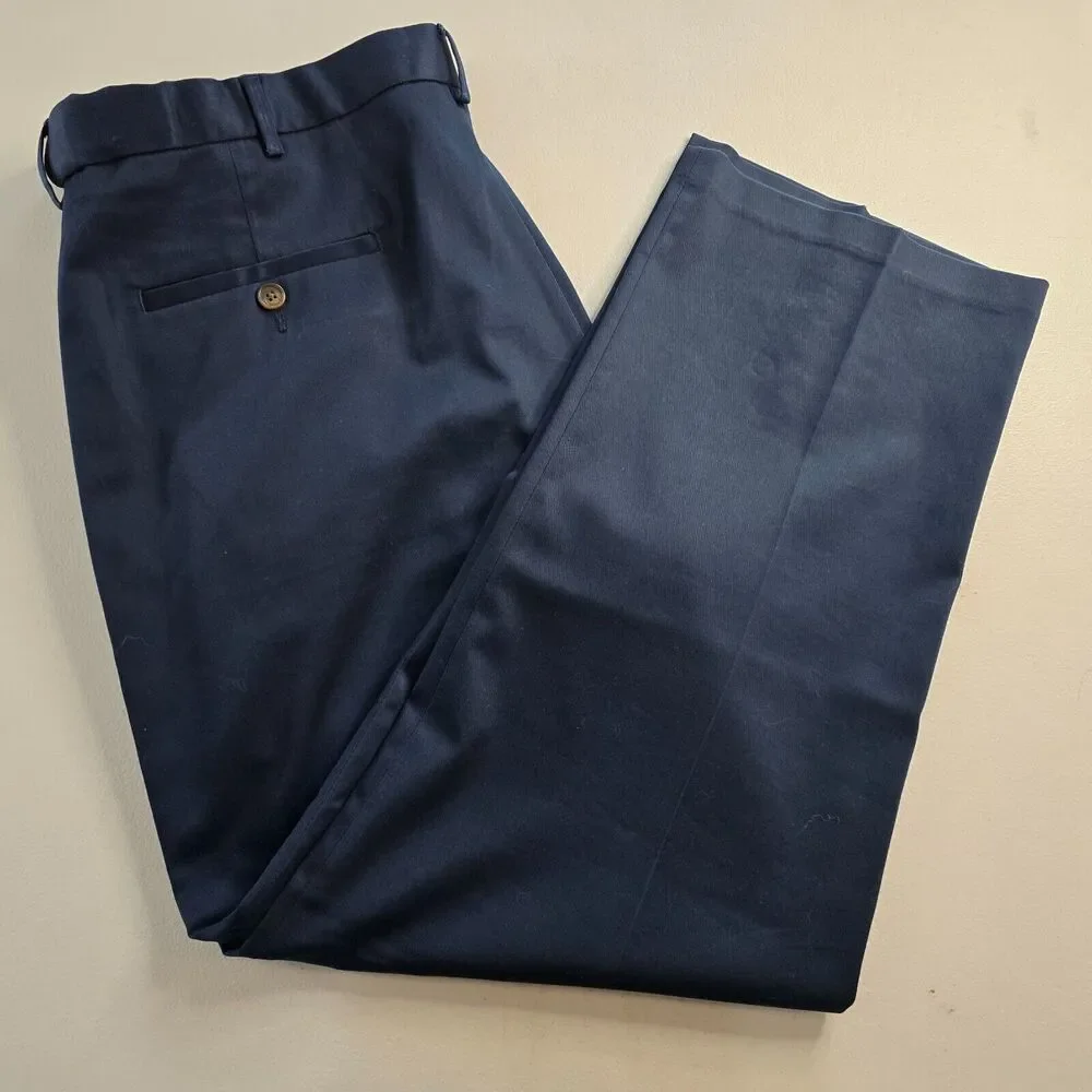Haggar Kahki Pants Men's 38 x 29 Dark Blue Classic Fit Premium No Iron